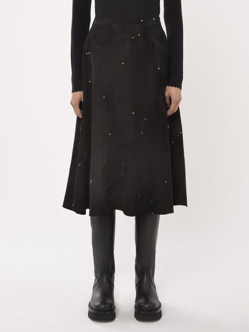 Falda Chloe Flared Midi Negros | CHE-SR14097