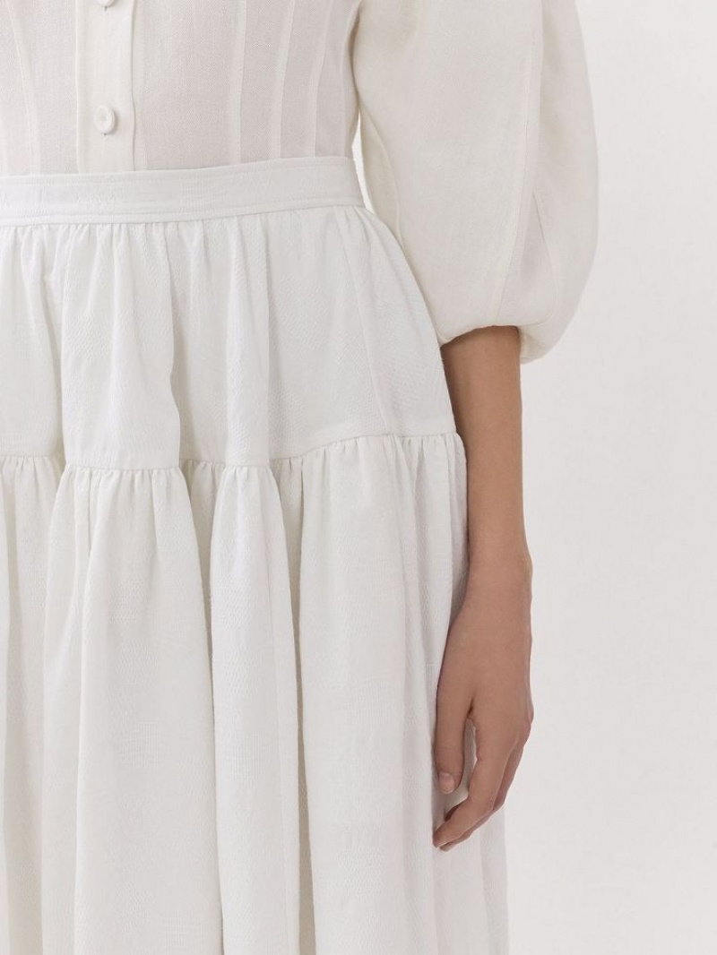 Falda Chloe Tiered Maxi Blancos | CHE-SR14078