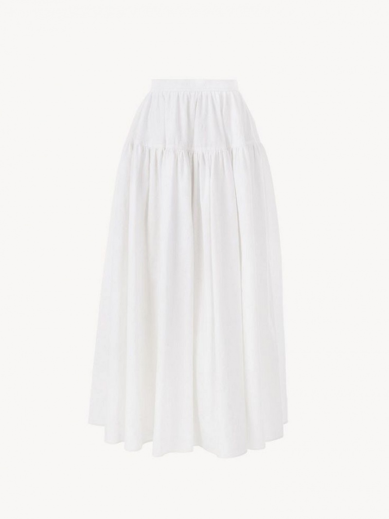 Falda Chloe Tiered Maxi Blancos | CHE-SR14078