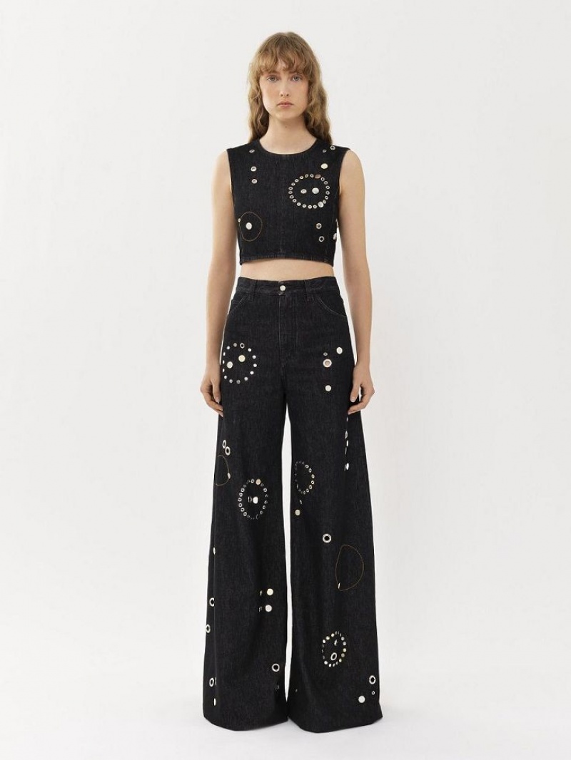 Jeans Chloe Embellished Rave Negros | CHE-SR13984