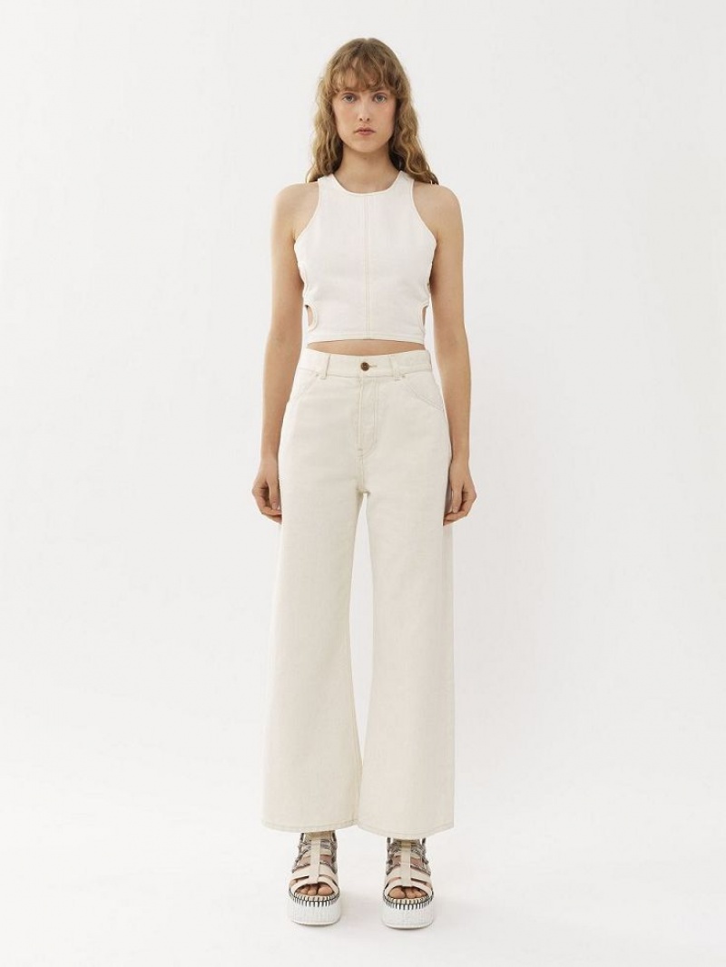 Jeans Chloe Stromboli Anchos Cropped Blancos | CHE-SR13995
