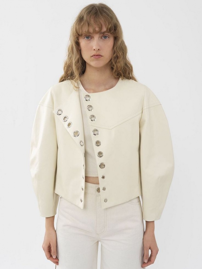 Leather Chloe Boxy Jacket Blancos | CHE-SR14104