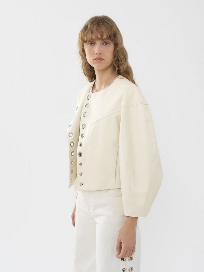 Leather Chloe Boxy Jacket Blancos | CHE-SR14104