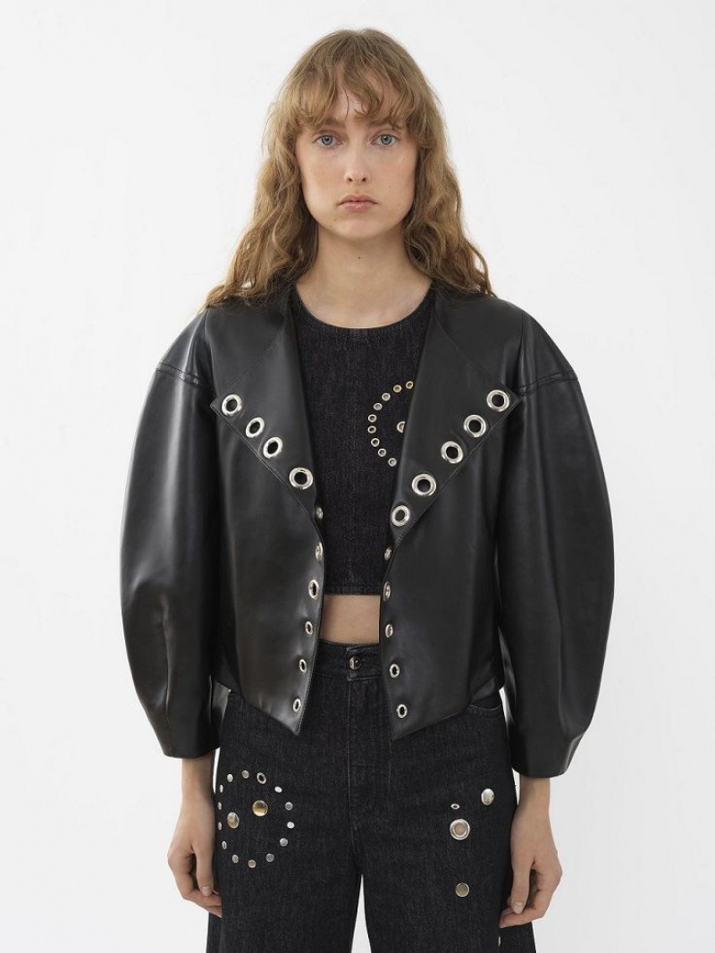 Leather Chloe Boxy Jacket Negros | CHE-SR14103