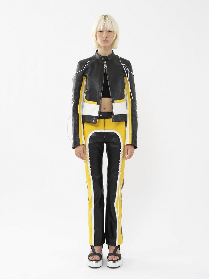 Leather Chloe Ciclismo Jacket Negros Amarillos | CHE-SR14108