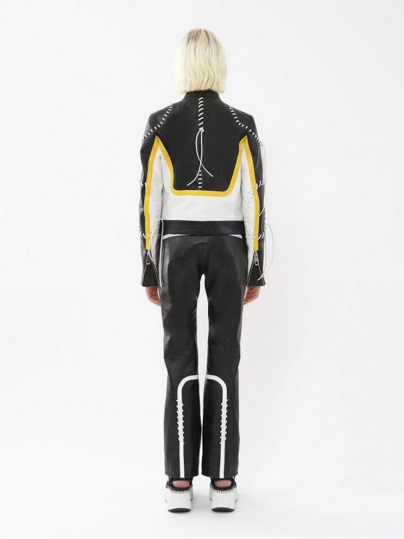 Leather Chloe Ciclismo Jacket Negros Amarillos | CHE-SR14108