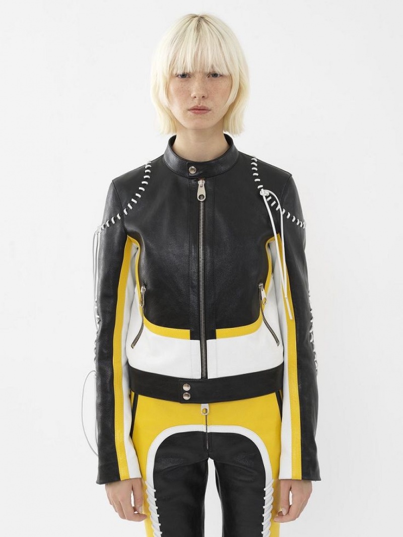 Leather Chloe Ciclismo Jacket Negros Amarillos | CHE-SR14108