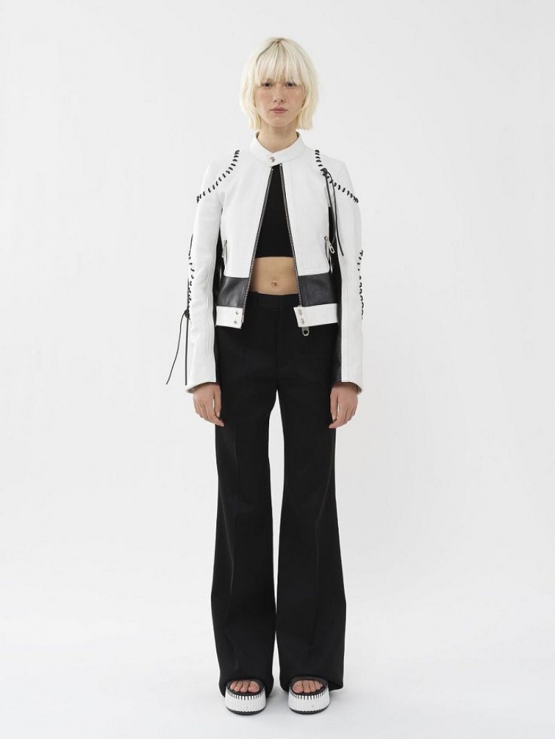 Leather Chloe Ciclismo Jacket Negros Blancos | CHE-SR14106
