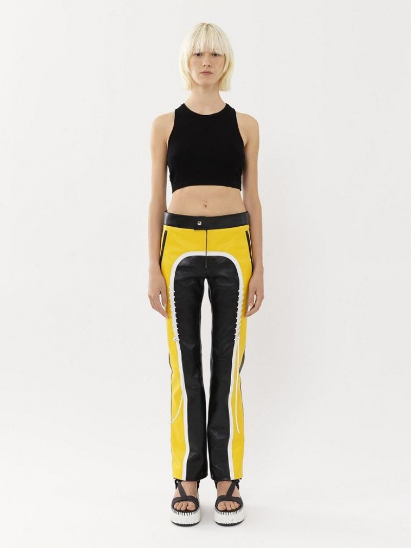 Leather Chloe Ciclismo Pants Negros Amarillos | CHE-SR14107