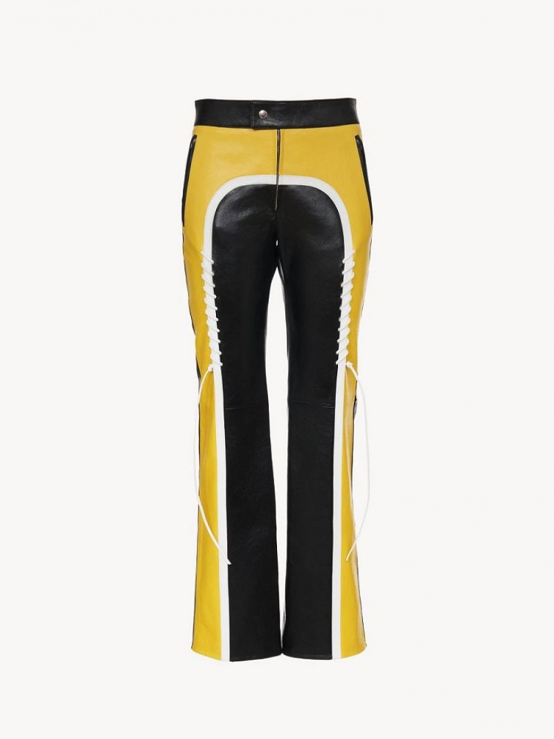 Leather Chloe Ciclismo Pants Negros Amarillos | CHE-SR14107