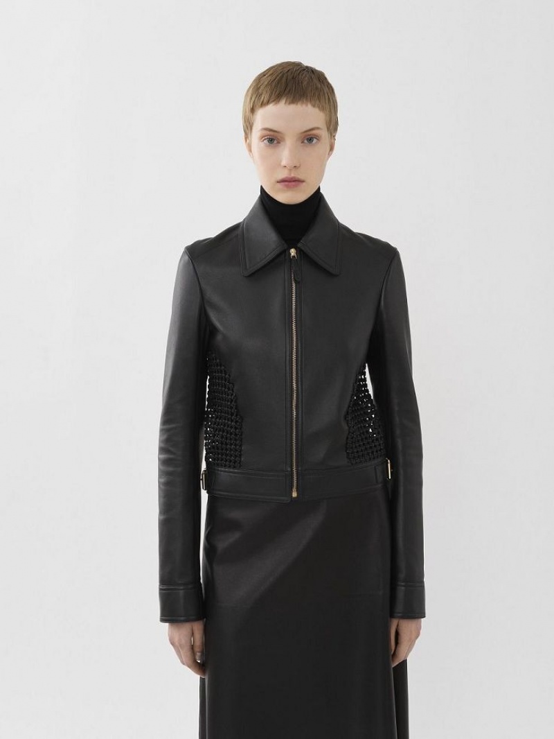 Leather Chloe Cropped Jacket Negros | CHE-SR14113
