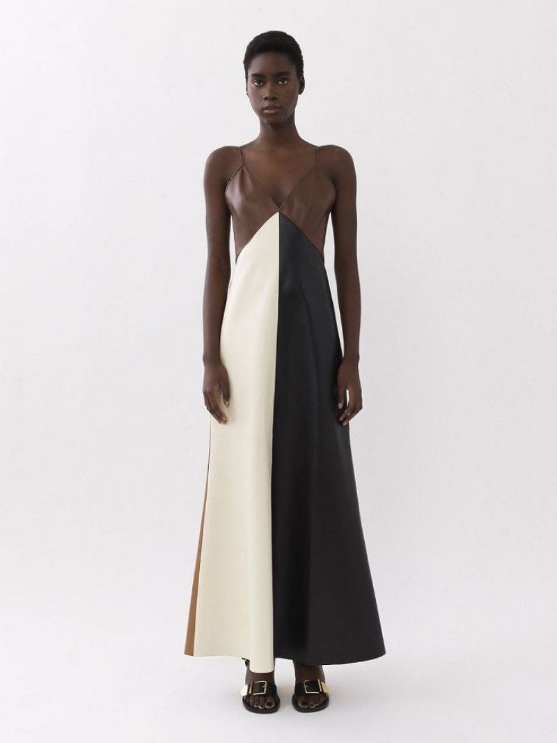 Leather Chloe Long Sin Manga Vestido Multicolor Marrom | CHE-SR14109
