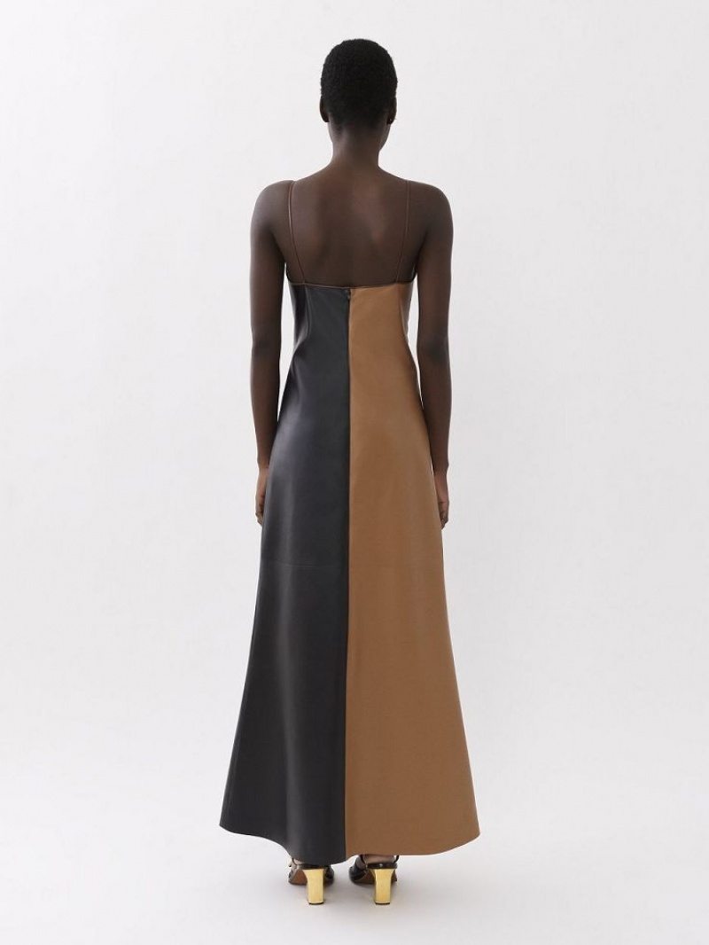 Leather Chloe Long Sin Manga Vestido Multicolor Marrom | CHE-SR14109