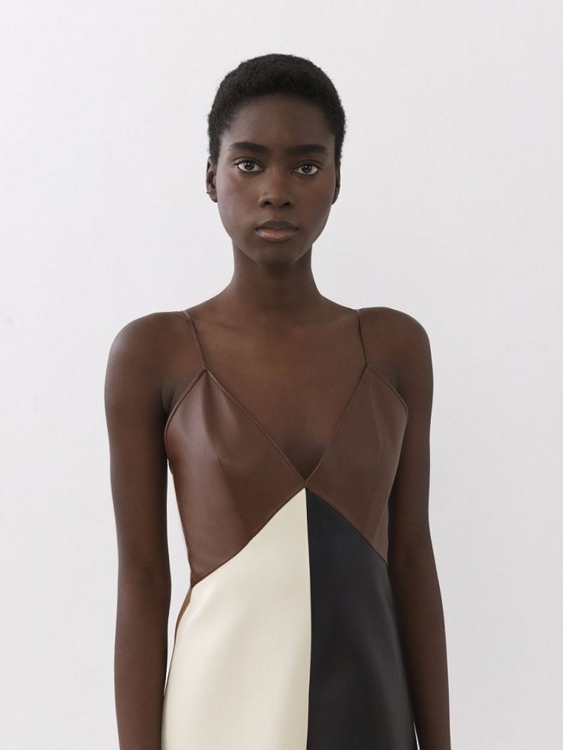 Leather Chloe Long Sin Manga Vestido Multicolor Marrom | CHE-SR14109