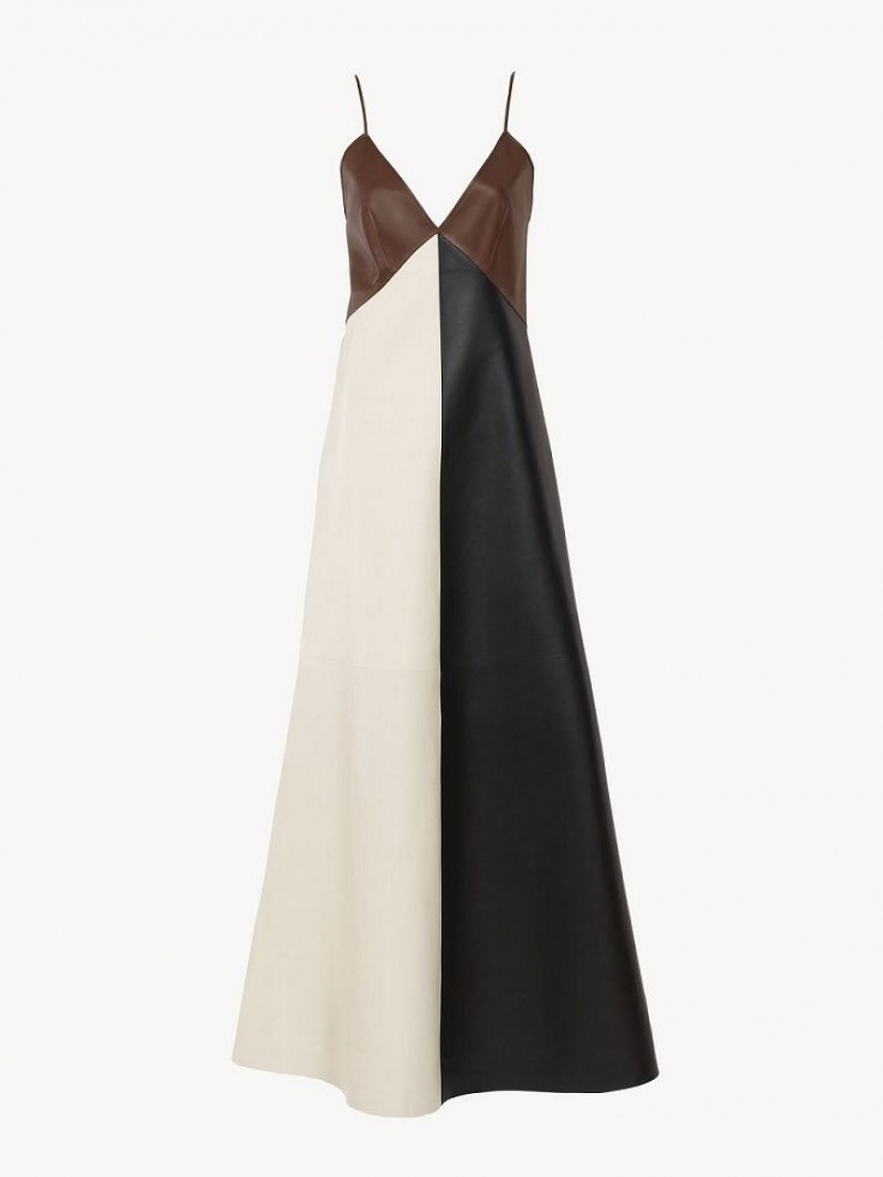 Leather Chloe Long Sin Manga Vestido Multicolor Marrom | CHE-SR14109