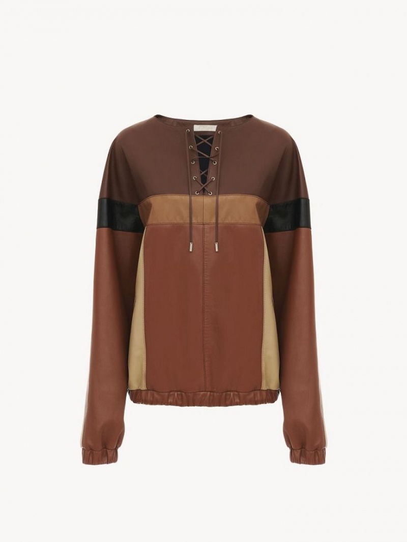 Leather Chloe Loose Collarless Top Multicolor Marrom | CHE-SR14111