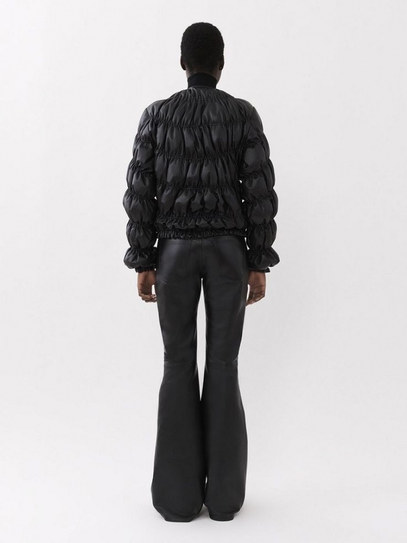 Leather Chloe Ruched Puffer Jacket Negros | CHE-SR14115