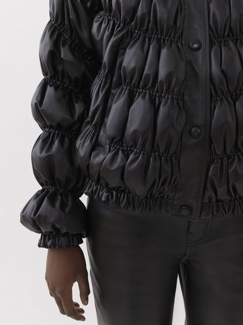 Leather Chloe Ruched Puffer Jacket Negros | CHE-SR14115