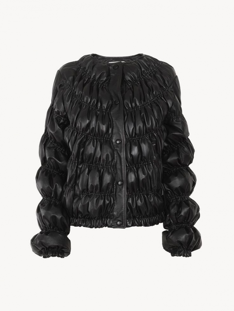 Leather Chloe Ruched Puffer Jacket Negros | CHE-SR14115