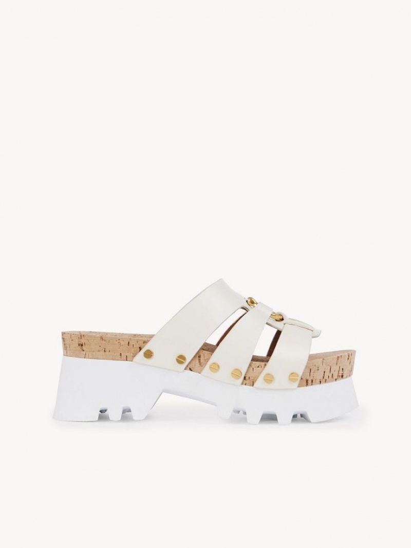 Mule Chloe Owena Plataforma Chanclas Blancos | CHE-SR14133
