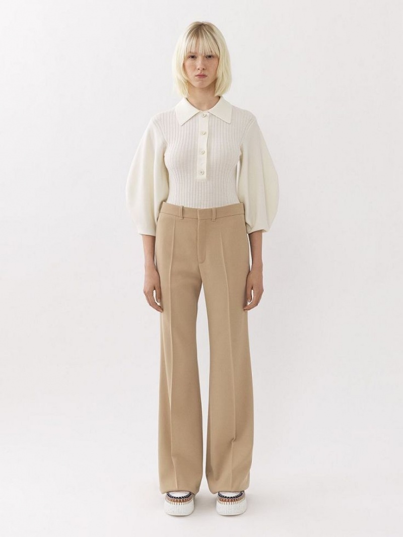 Prendas De Punto Chloe Balloon-sleeve Polo Blancos | CHE-SR13965