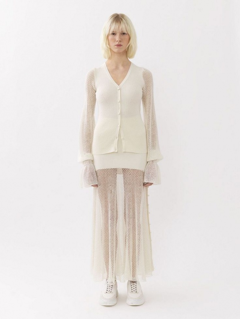 Prendas De Punto Chloe Fitted Cardigan Blancos | CHE-SR13941