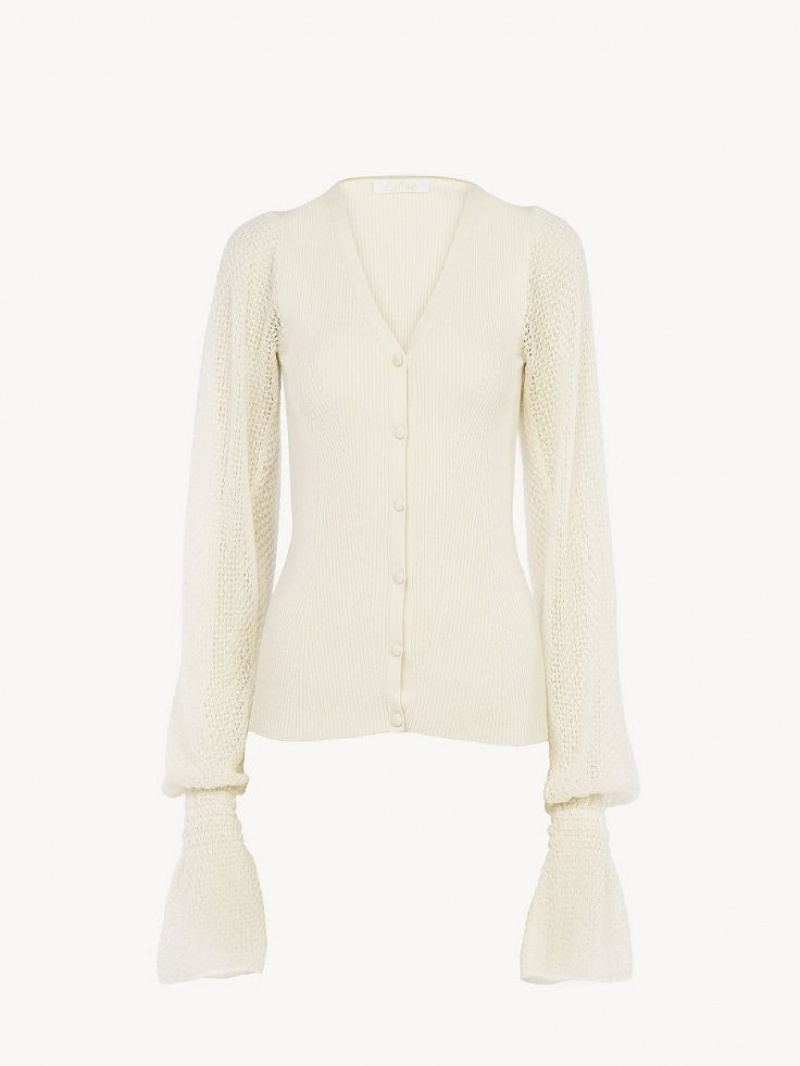 Prendas De Punto Chloe Fitted Cardigan Blancos | CHE-SR13941