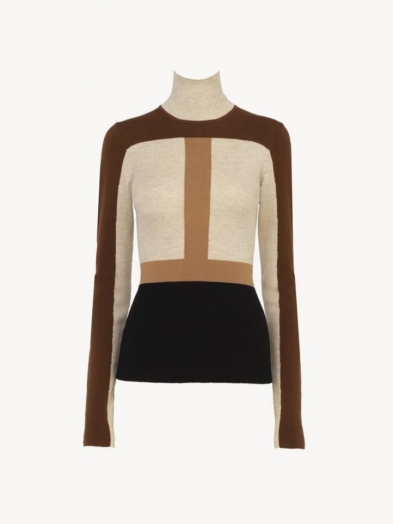 Prendas De Punto Chloe Fitted High-neck Multicolor Marrom | CHE-SR13947
