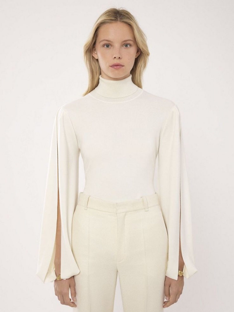 Prendas De Punto Chloe Fitted Mock-neck Blancos | CHE-SR13958