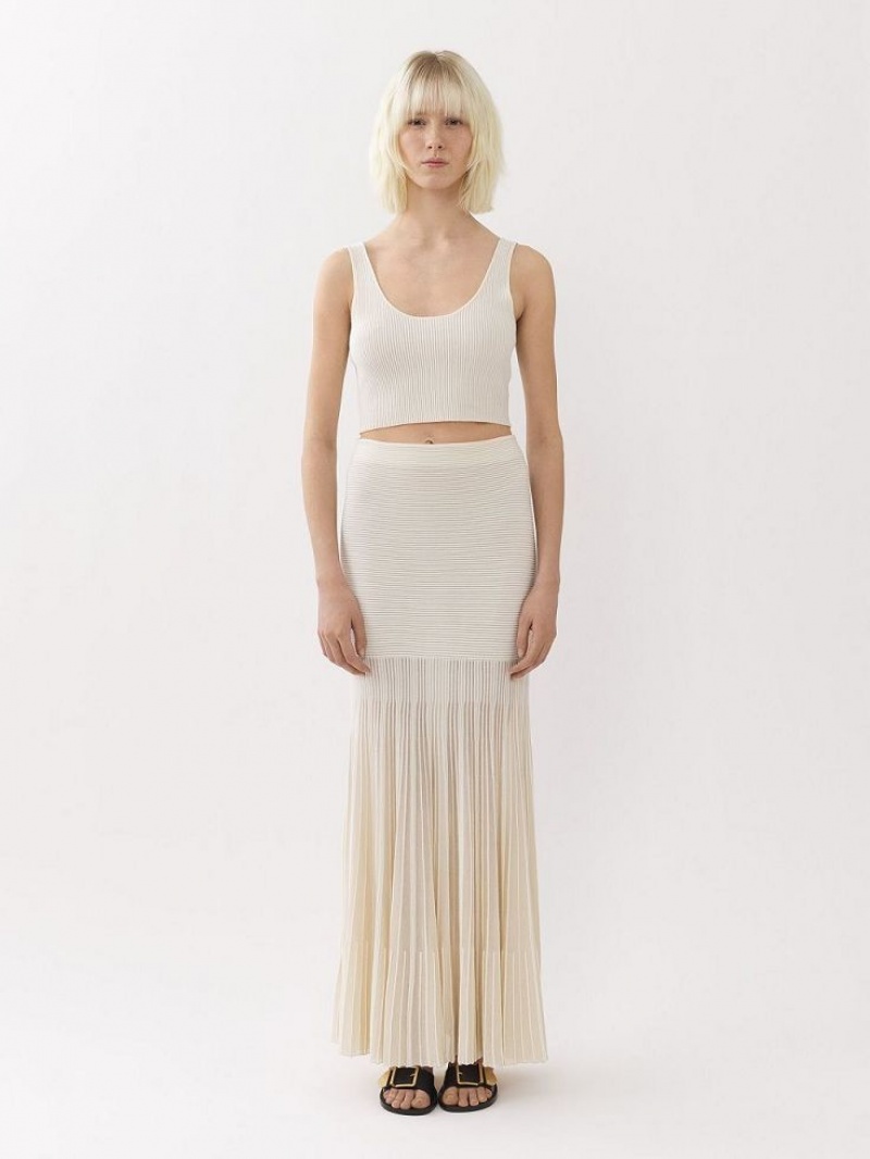 Prendas De Punto Chloe Flared Maxi Blancos | CHE-SR13940