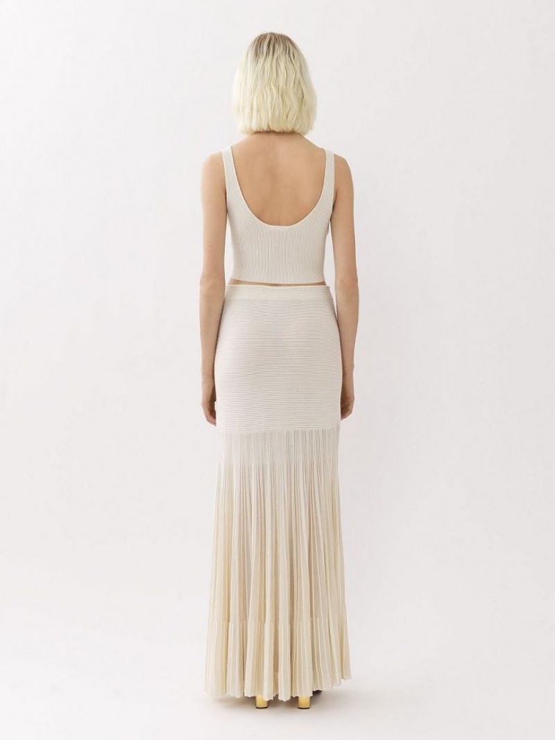 Prendas De Punto Chloe Flared Maxi Blancos | CHE-SR13940