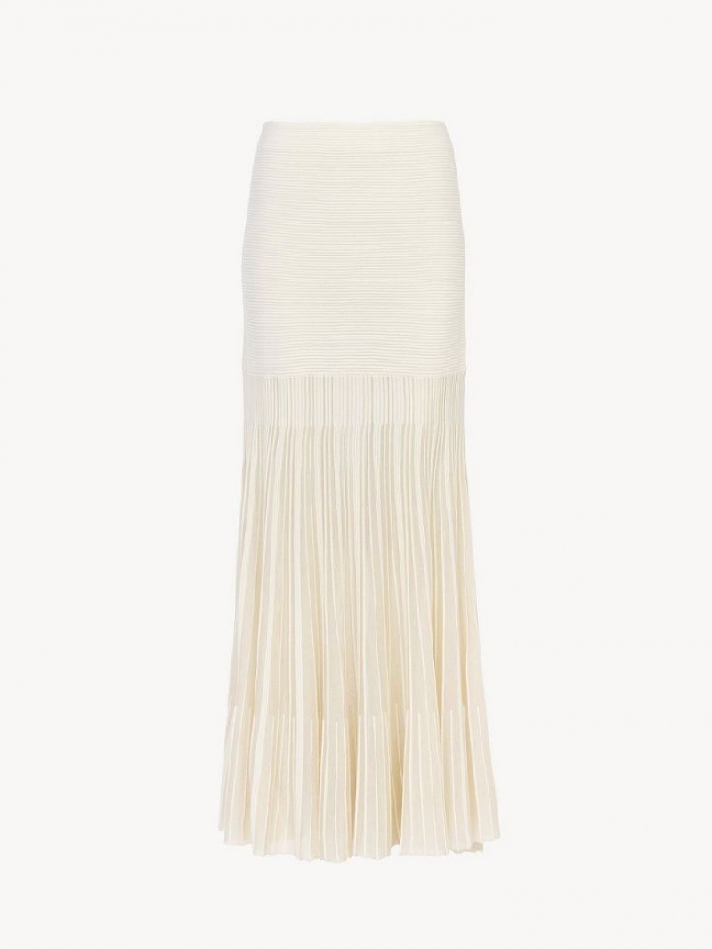 Prendas De Punto Chloe Flared Maxi Blancos | CHE-SR13940