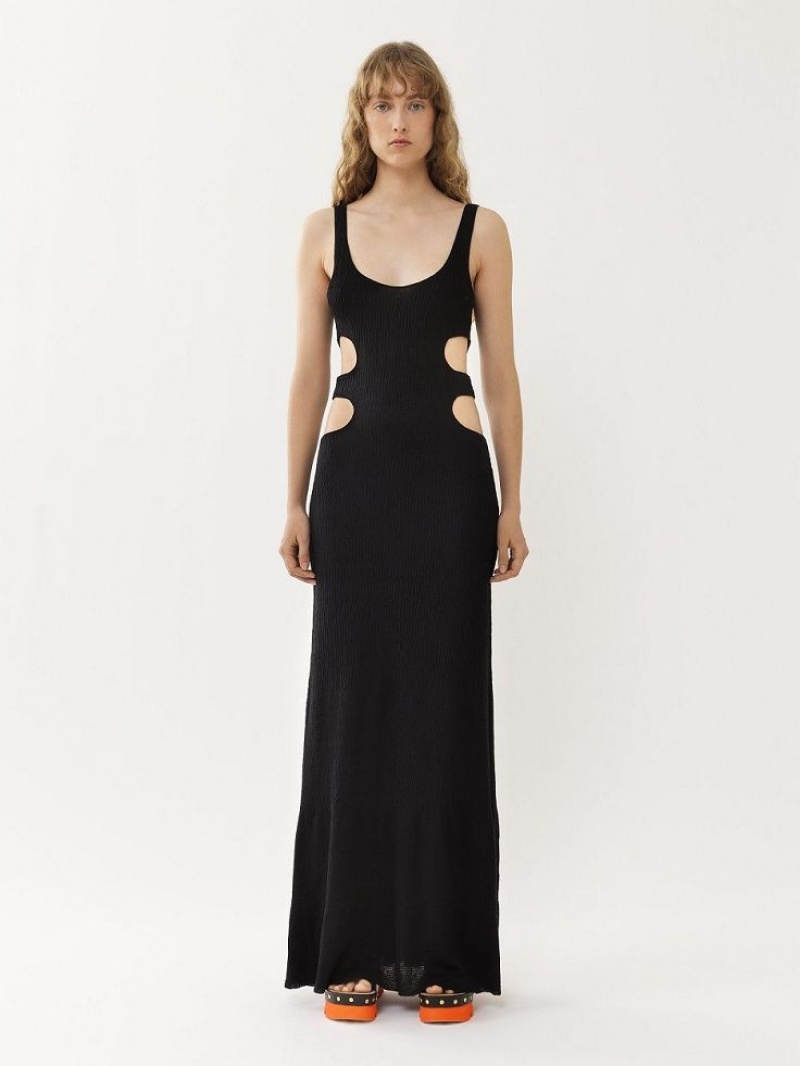 Prendas De Punto Chloe Long Tank Negros | CHE-SR13936