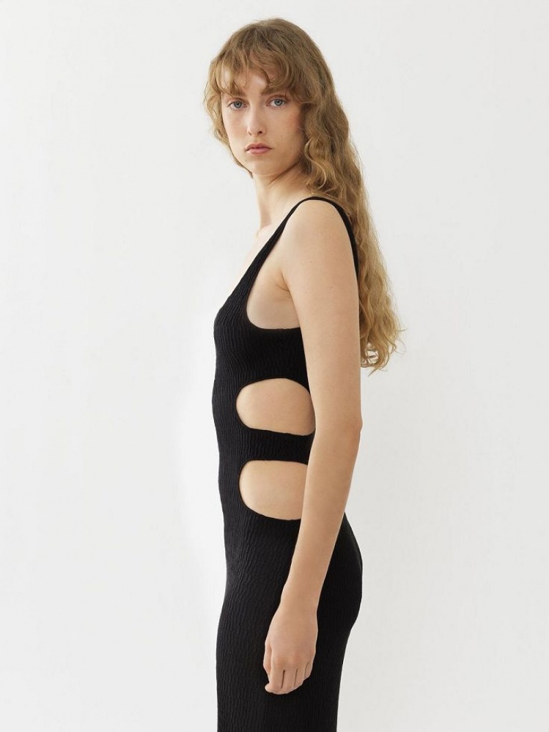 Prendas De Punto Chloe Long Tank Negros | CHE-SR13936
