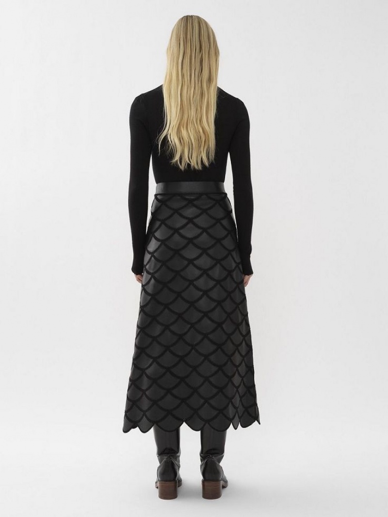 Prendas De Punto Chloe Scalloped High-neck Negros | CHE-SR13918