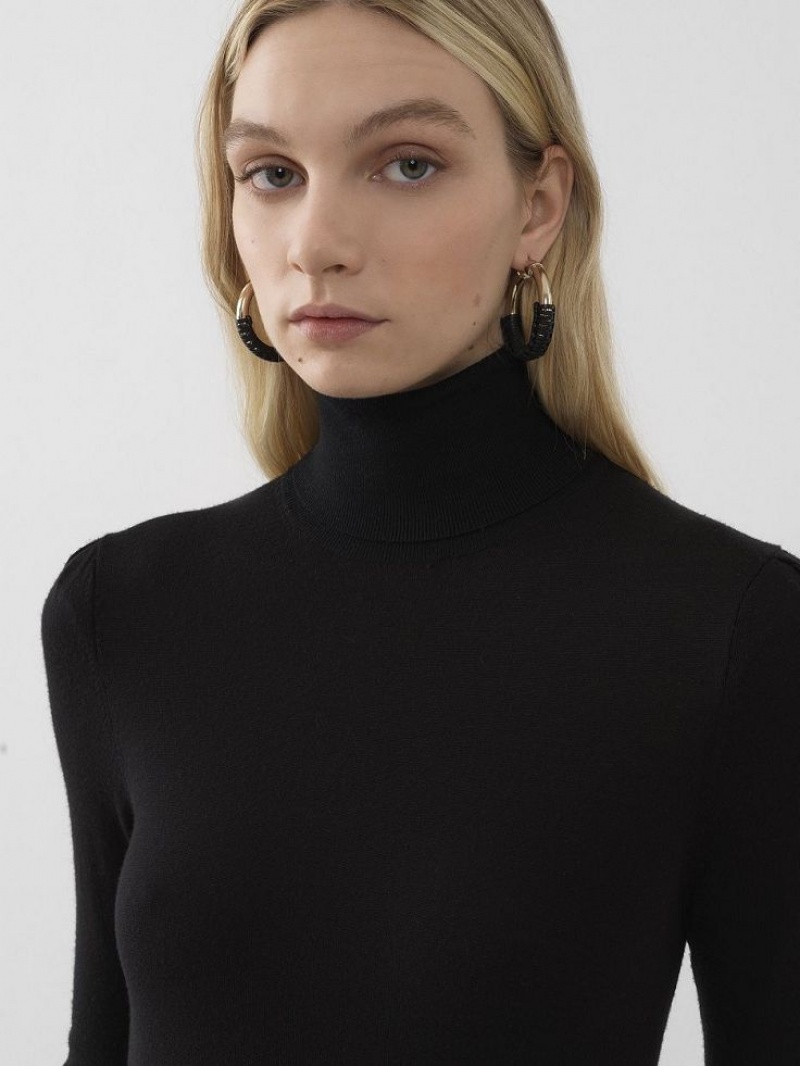 Prendas De Punto Chloe Scalloped High-neck Negros | CHE-SR13918