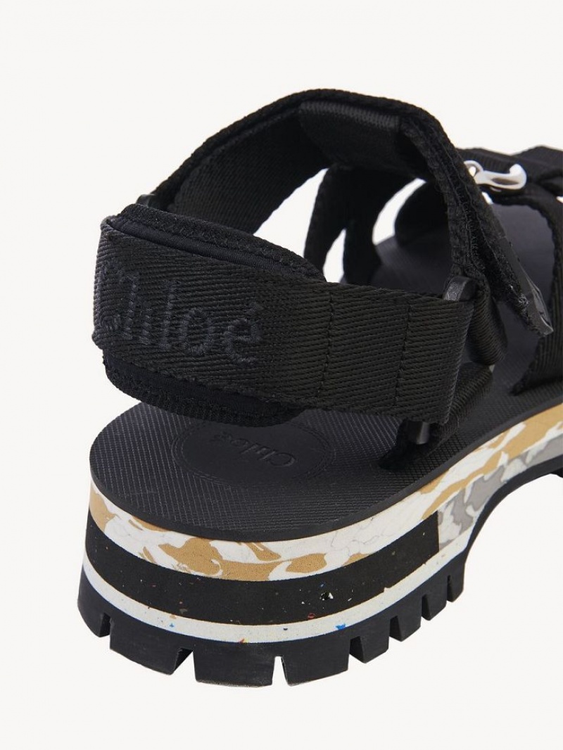 Sandalias Chloe Nikie Active Planos Negros | CHE-SR14169