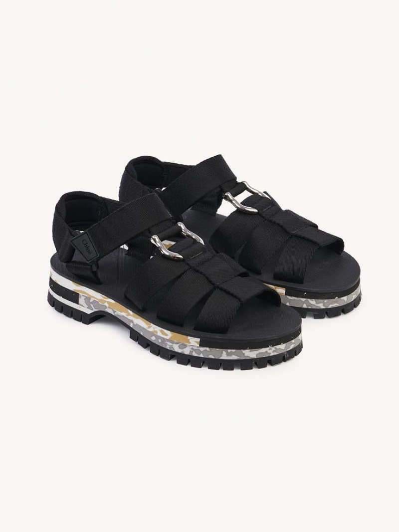 Sandalias Chloe Nikie Active Planos Negros | CHE-SR14169