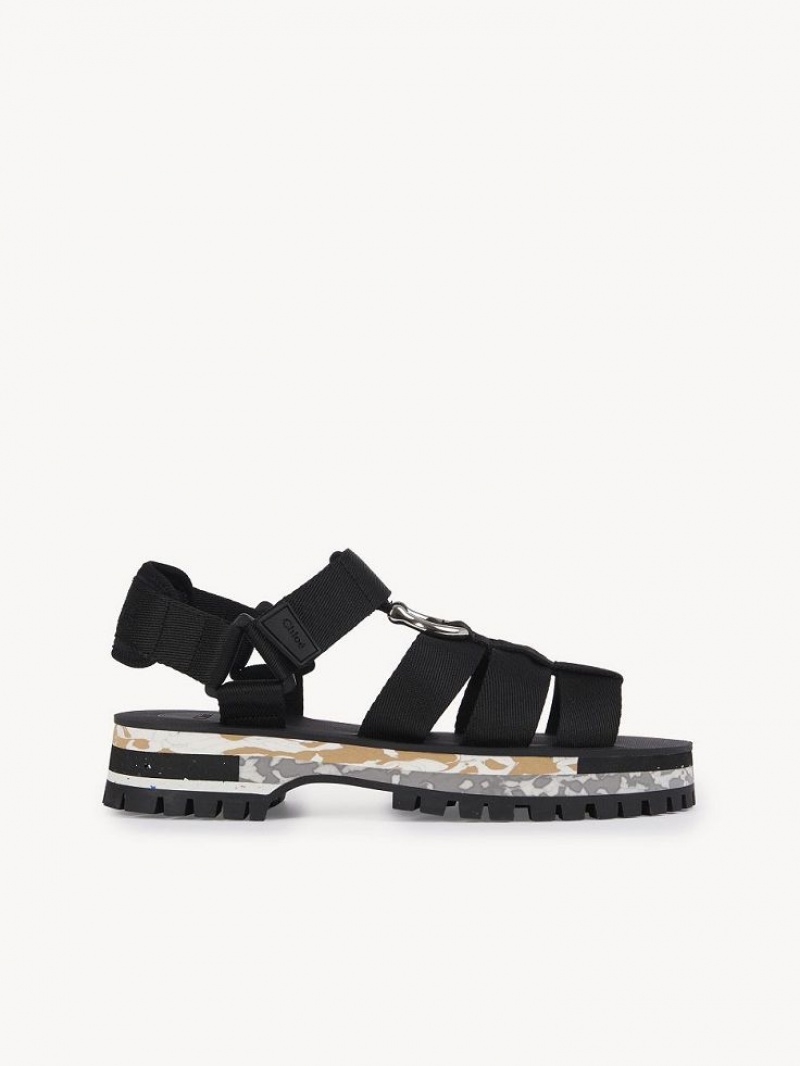 Sandalias Chloe Nikie Active Planos Negros | CHE-SR14169