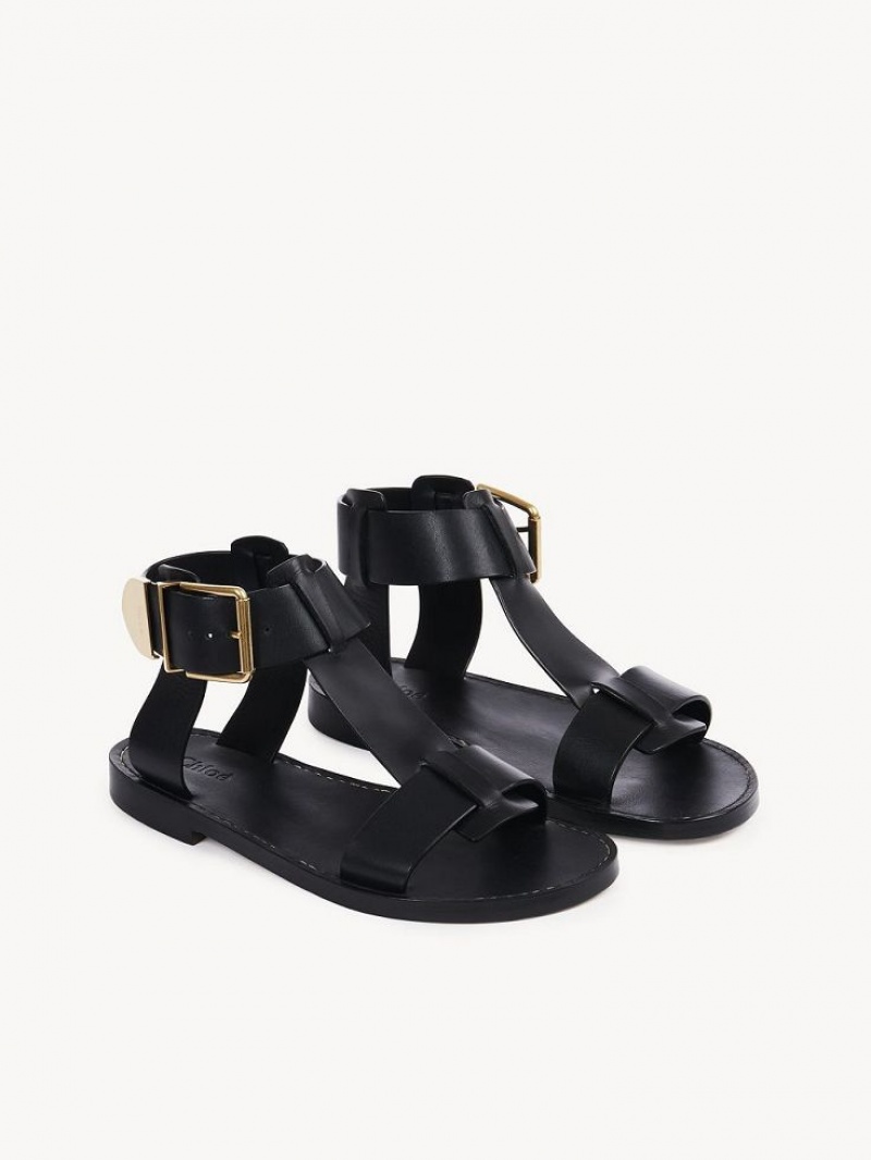 Sandalias Chloe Rebecca Planos Negros | CHE-SR14142