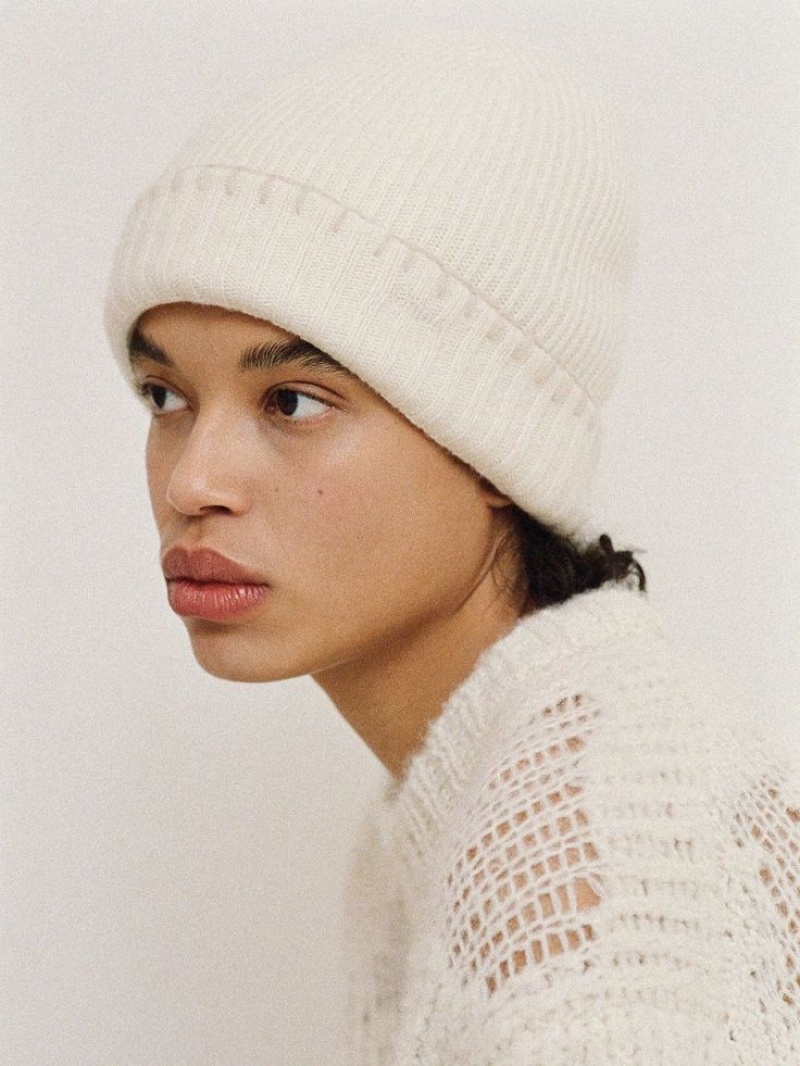 Sombreros Chloe Acanalado Knit Beanie Blancos | CHE-SR14473