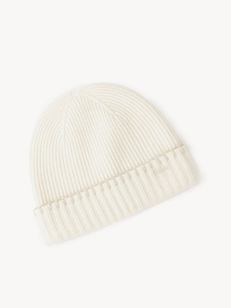 Sombreros Chloe Acanalado Knit Beanie Blancos | CHE-SR14473