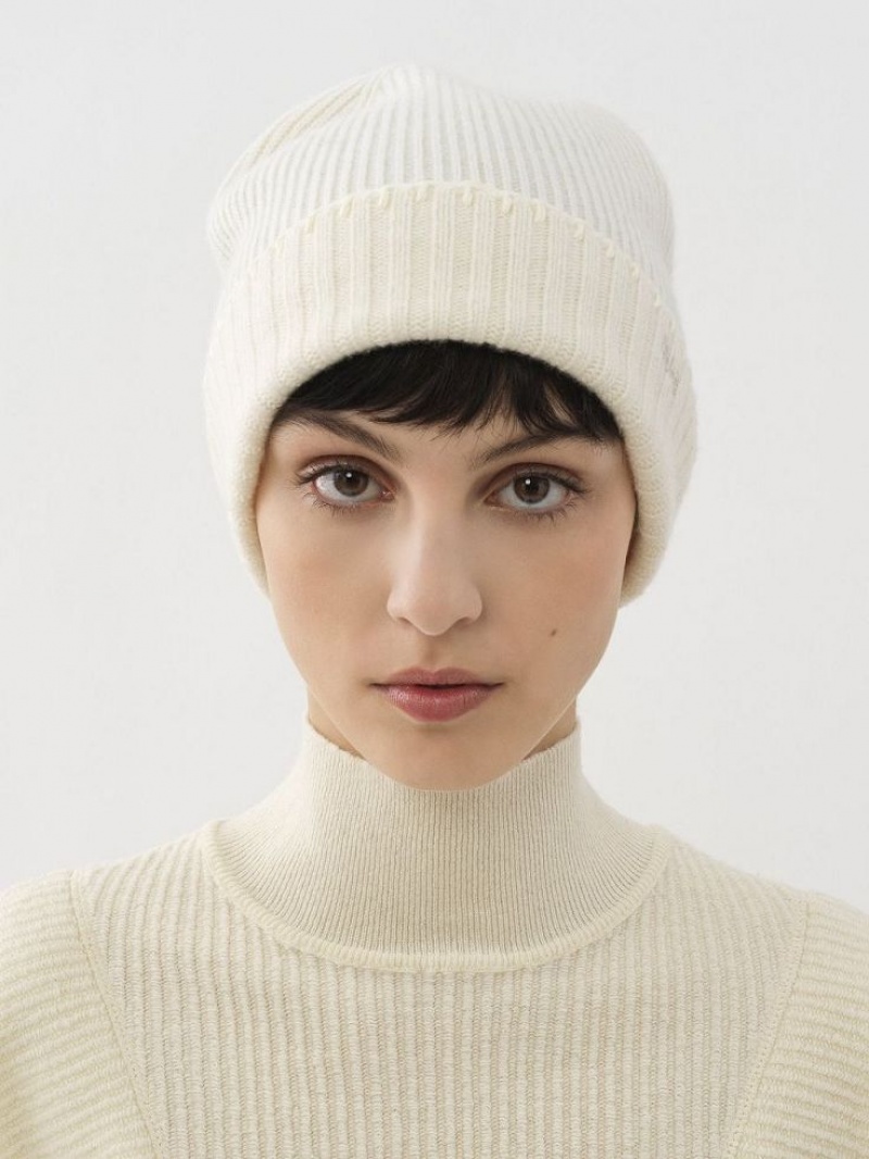 Sombreros Chloe Acanalado Knit Beanie Blancos | CHE-SR14486