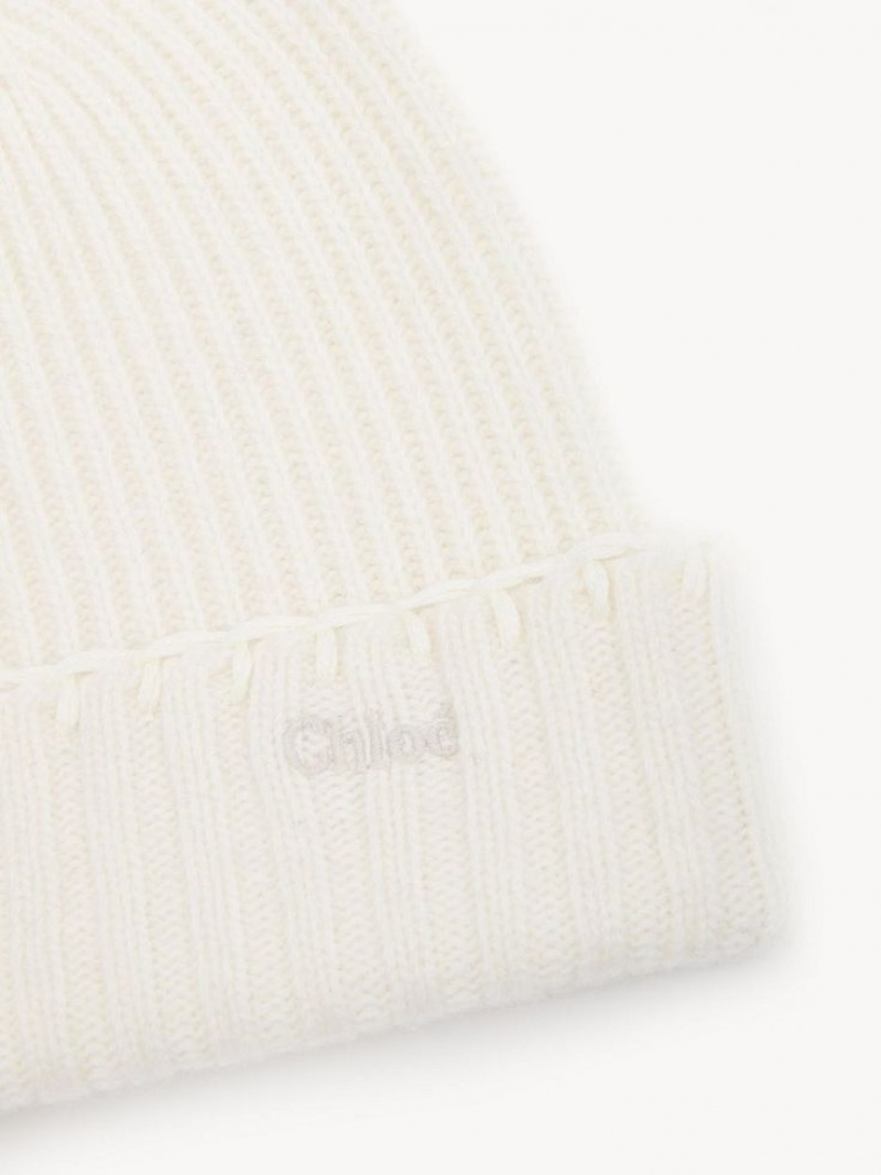 Sombreros Chloe Acanalado Knit Beanie Blancos | CHE-SR14486