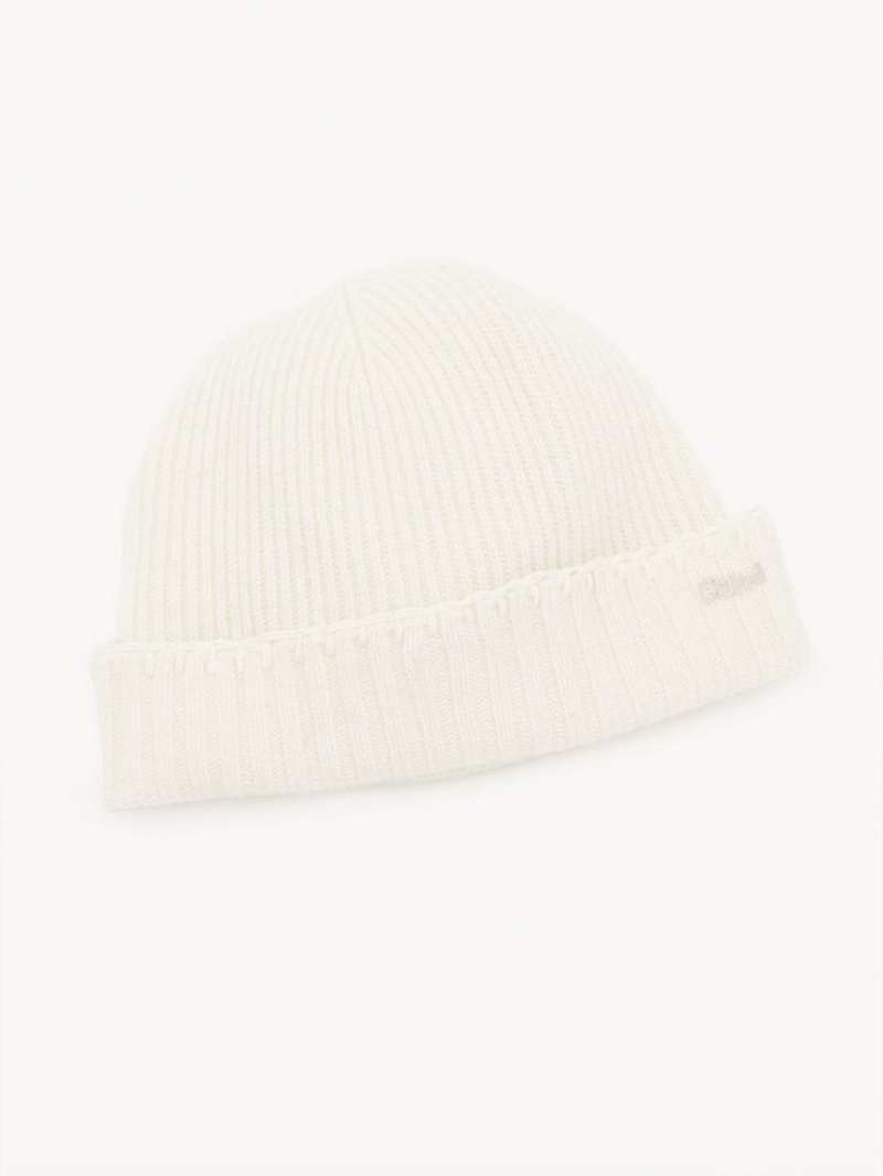 Sombreros Chloe Acanalado Knit Beanie Blancos | CHE-SR14486