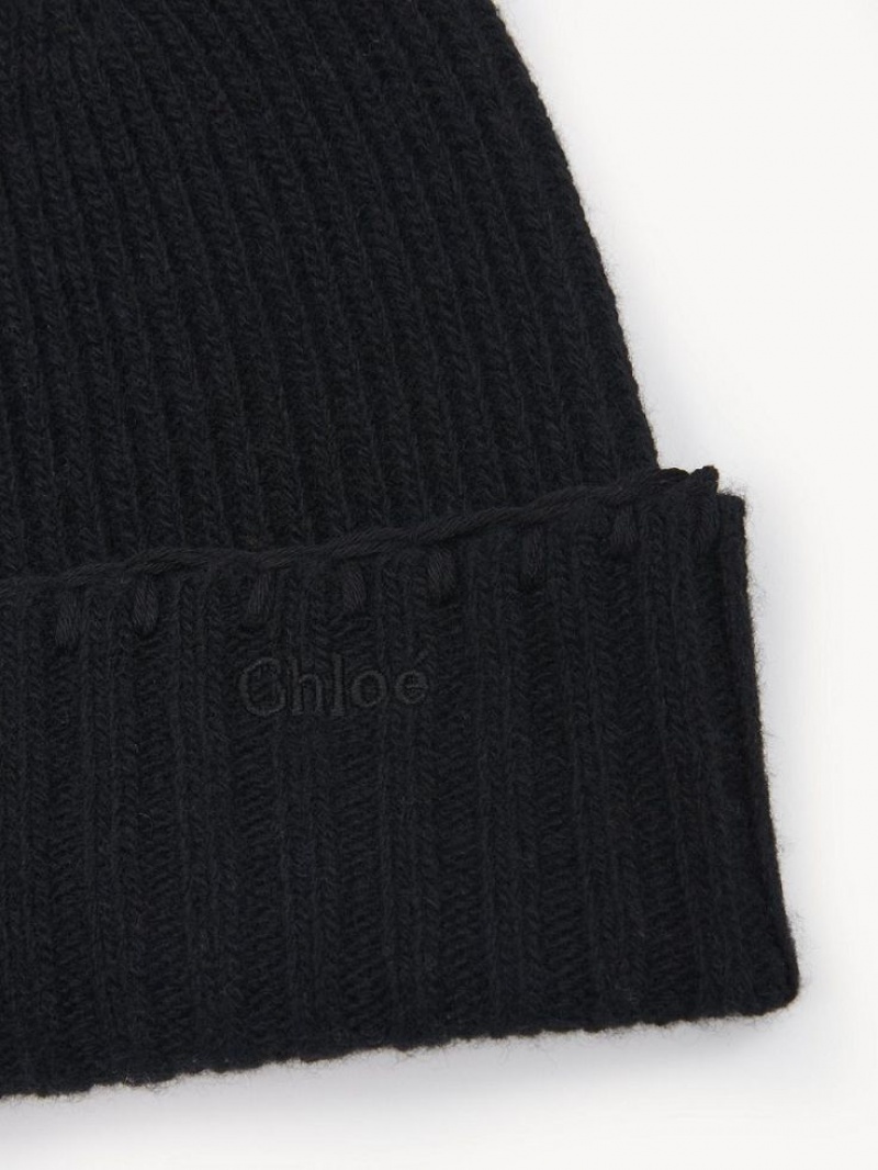 Sombreros Chloe Acanalado Knit Beanie Negros | CHE-SR14487