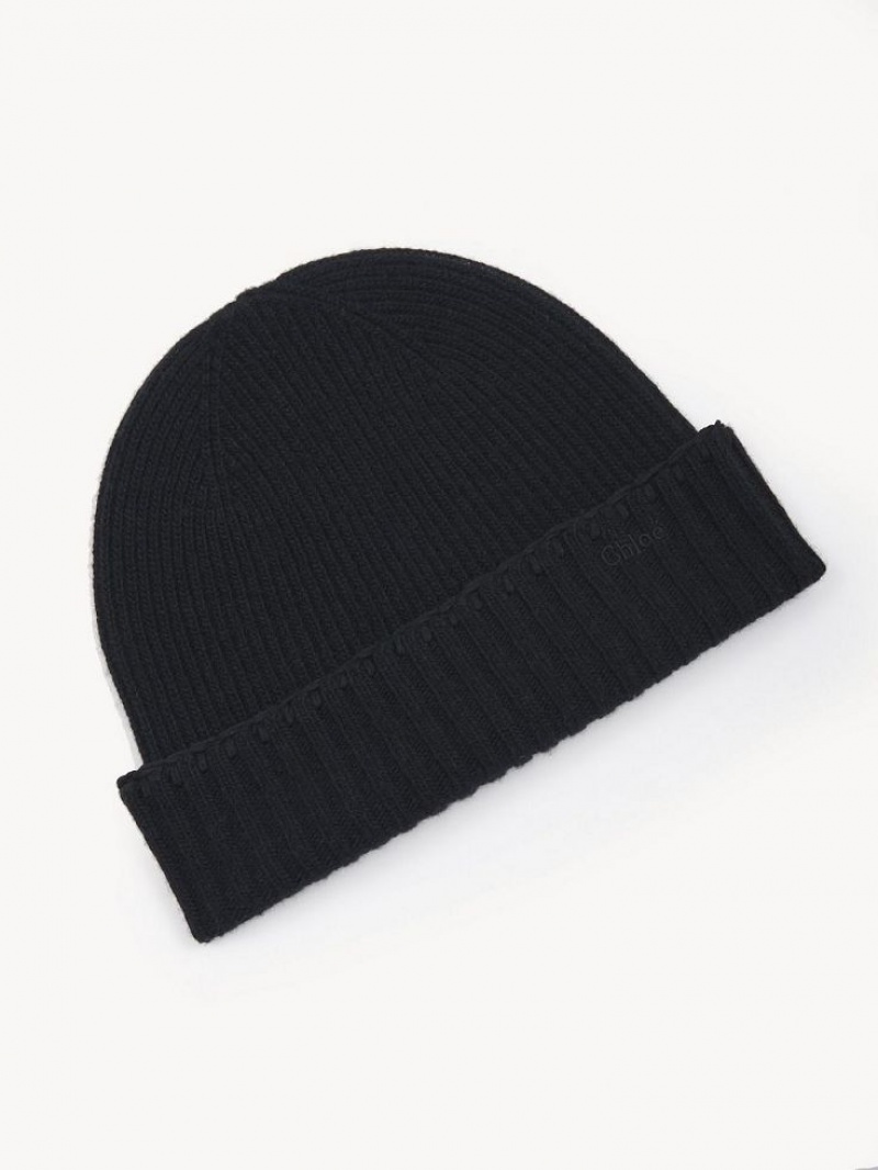 Sombreros Chloe Acanalado Knit Beanie Negros | CHE-SR14487