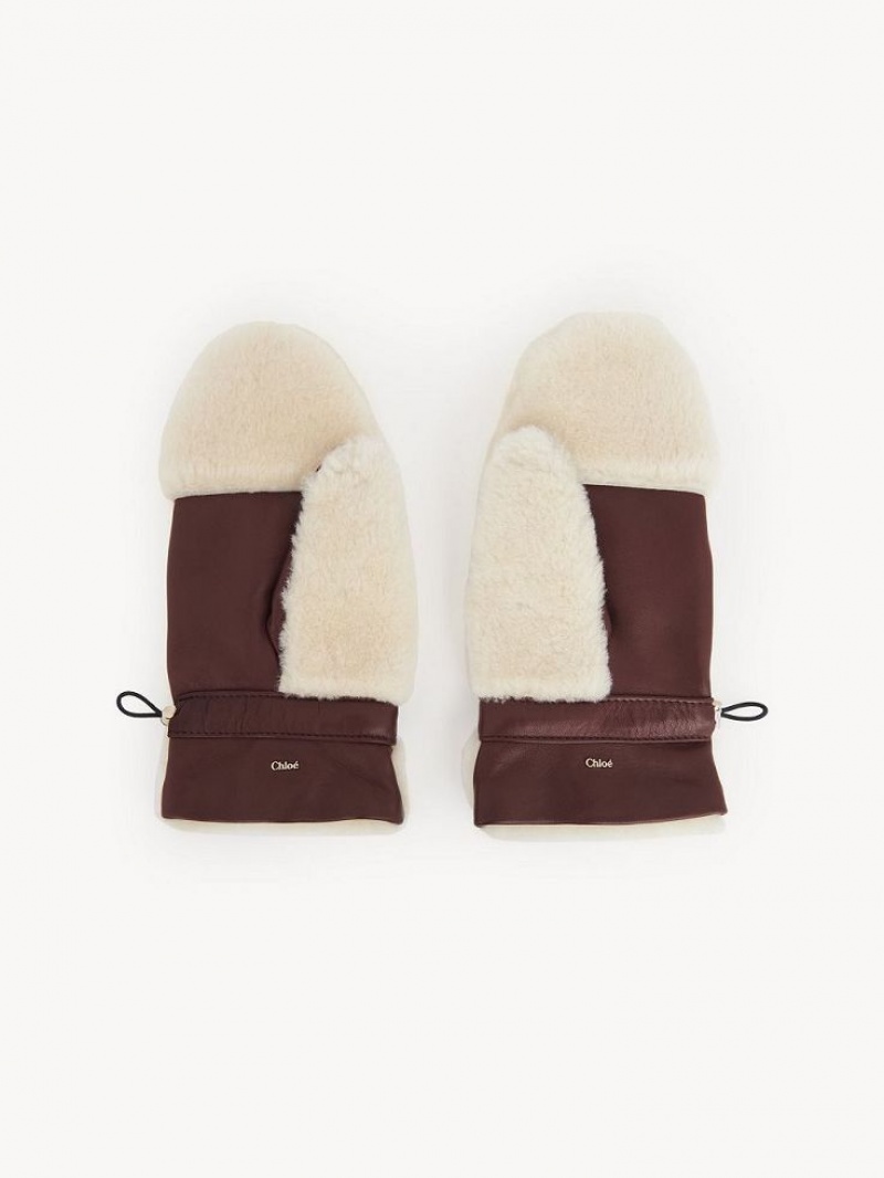 Sombreros Chloe Shearling Mittens Beige Marrom | CHE-SR14467