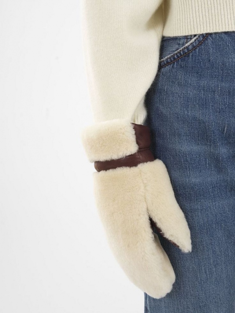 Sombreros Chloe Shearling Mittens Beige Marrom | CHE-SR14467
