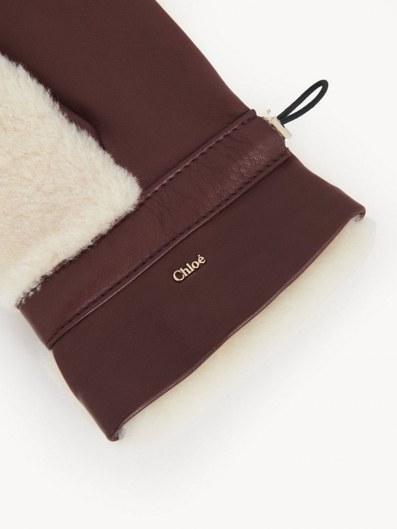 Sombreros Chloe Shearling Mittens Beige Marrom | CHE-SR14467